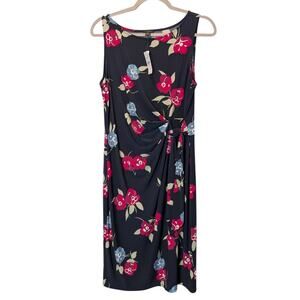 NWT Ann Taylor Women's Sz M Navy Floral Sheath Dress Sleeveless Career Stretch